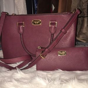 Michael Kors Burgandy Purse with matching wallet